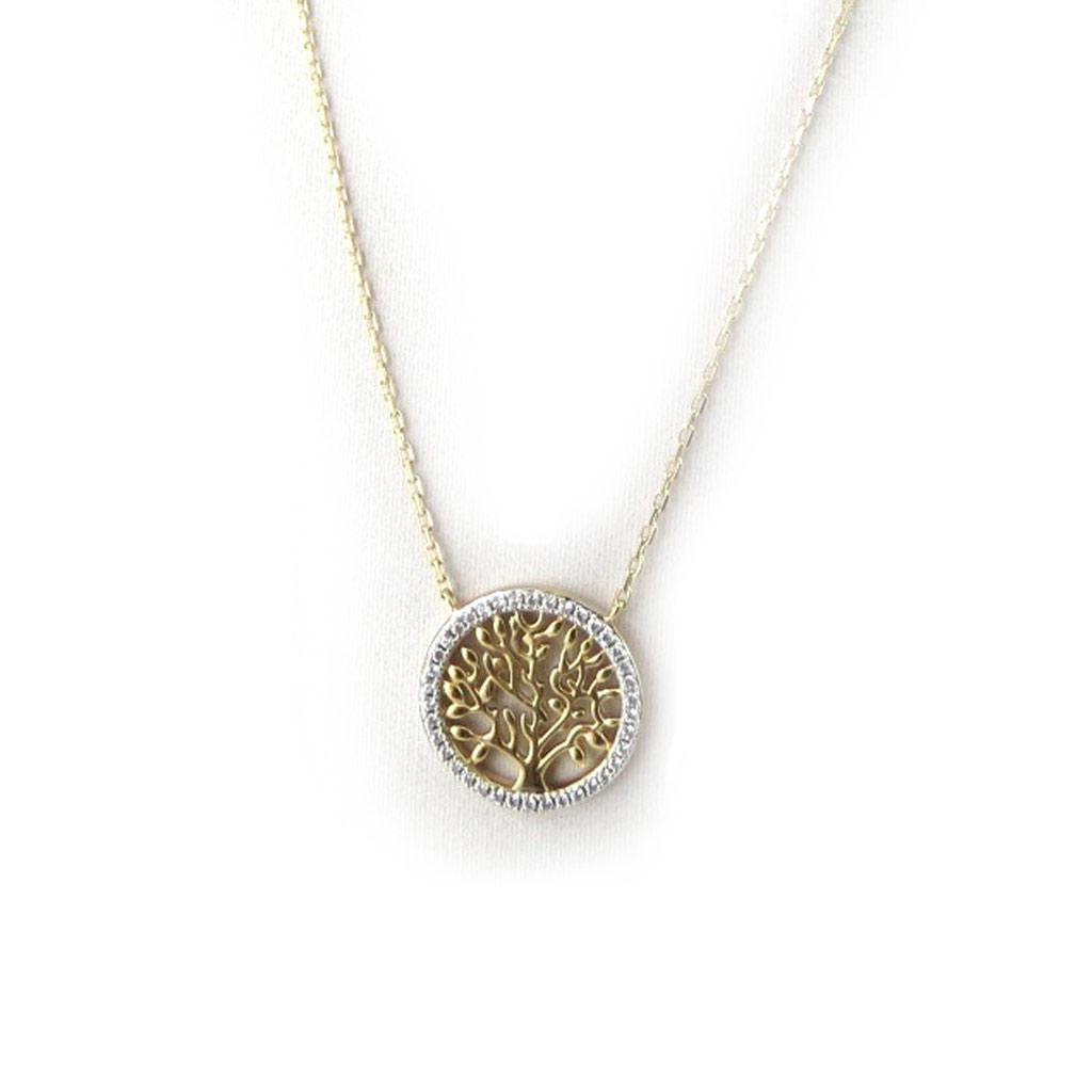 Les Trésors De Lily [N0021] - Gold Plated Necklace 'Tree of Life' White Gold - 16 Mm
