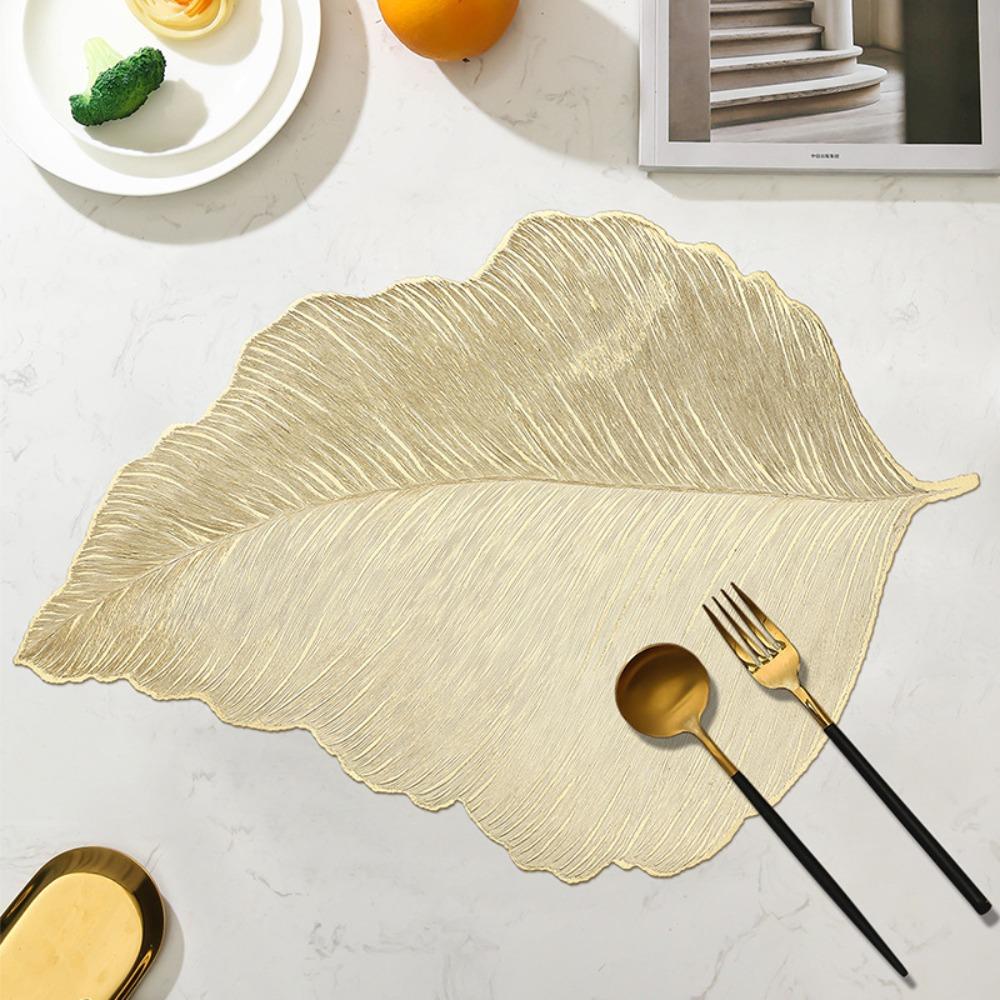 Gold Leaf Placemat Heat Resistant Waterproof Coaster Dining Mat Washable Wipeable Table Runner Dinner Table Decoration