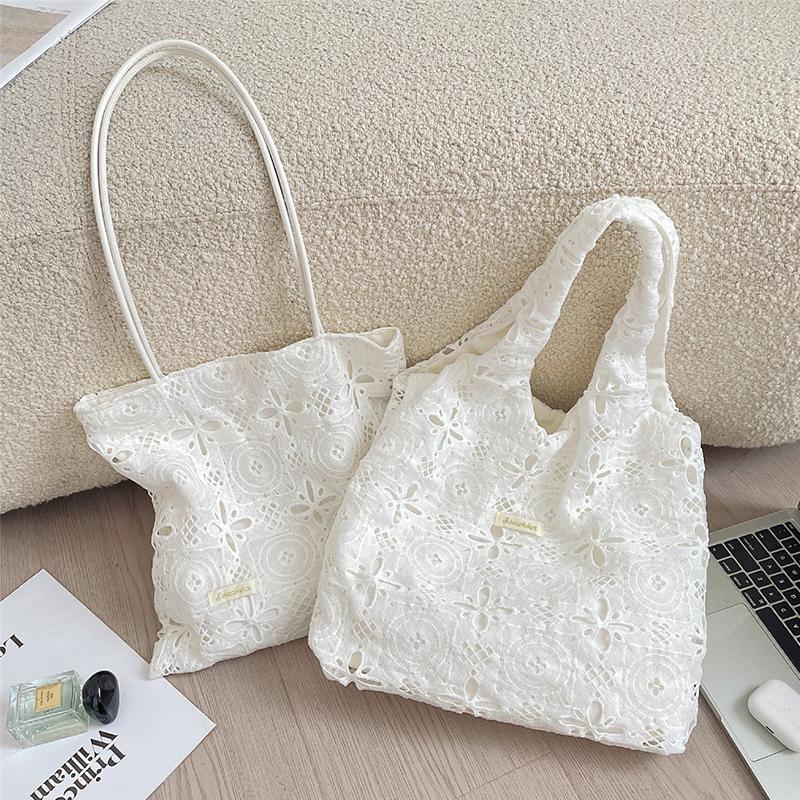 Fairy Petite Ditsy Floral Lace Shoulder Bag,Cottagecore Hollow Women Country Style Tote Bag,Sweet Cute Rustic Chic Lady Handbag