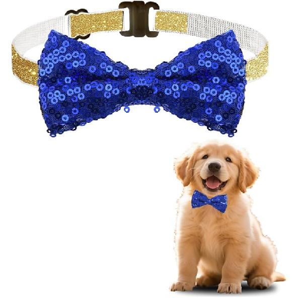 Pet Christmas Collar for Dogs Cats Kitten Puppy Red Glitter Bow Tie for Dog Cat Red Sequin Bow Ties for Cats Dogs Christmas Accessories for Dog