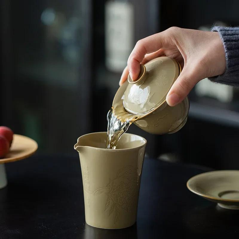 Ding Ware Yellow Sancai Gaiwan Tea Cup Cold Three Friends Not Hot Tea Bowl Single Large Size Kung Fu Tea Tea Maker