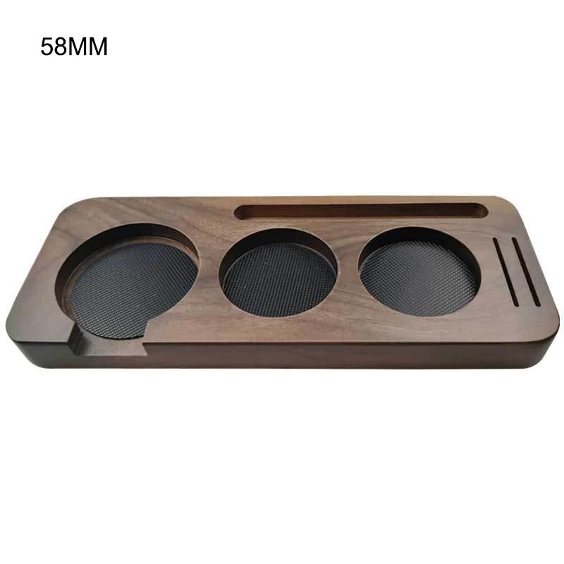 51/58mm Kaffe Tamper Mat Station Ställ Valnötsträ Kaffeborste Filter Förvaringsbas Portafilterhållare Espresso Tillbehör