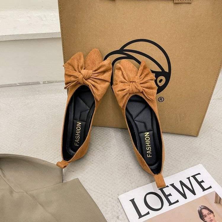 2025 Women's Pointed Toe Black Flats with Bow - Versatile Work Loafers