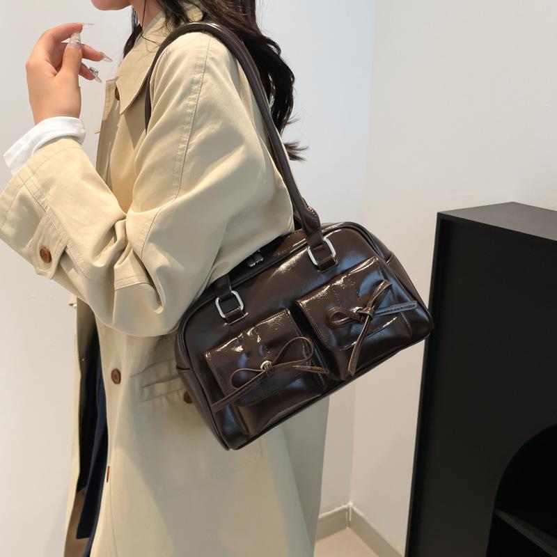 Large Capacity PU Bag Women 2025 New Ballet Style Bow Underarm Bag Versatile Shoulder Bag