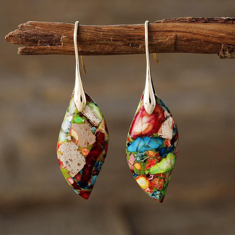 Bohemian Emperor Stone Leaf Pendant Earrings Popular Jewelry