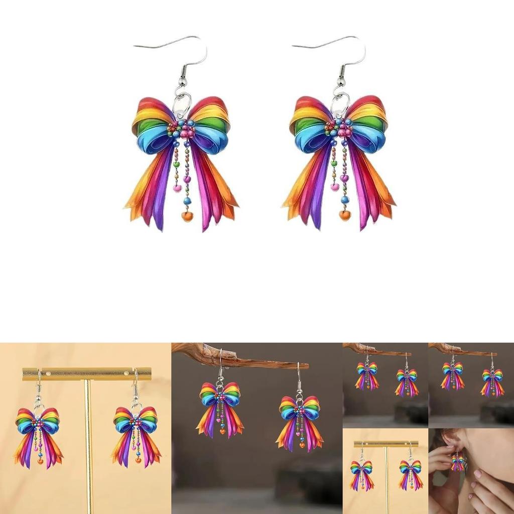 Creative Rainbow Bow Women's Acrylic Earrings For Women And Men Summer