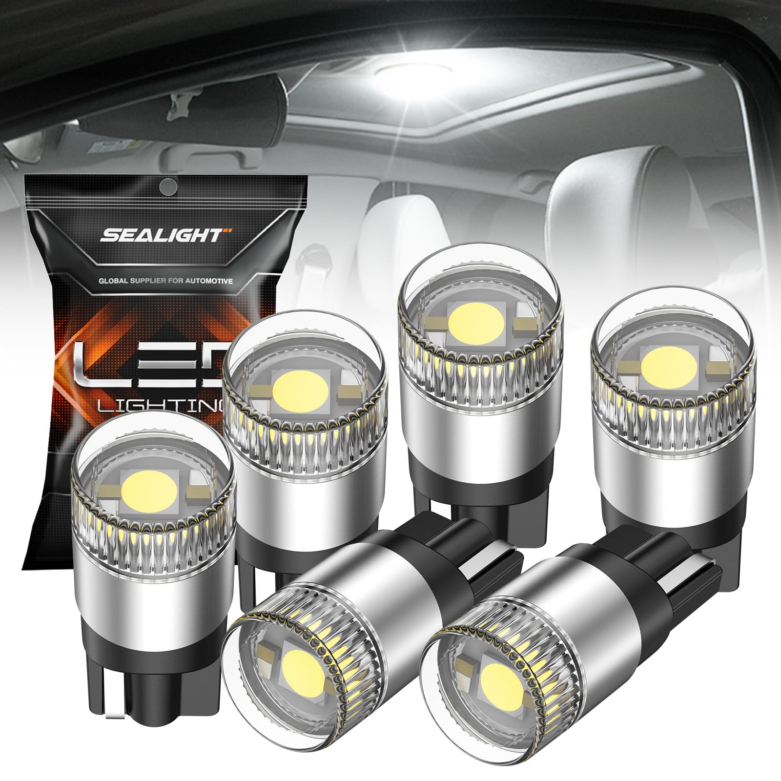 

SEALIGHT T10 LED Position Lamp, License Plate Light, Explosive 1040 lm, 360 Degree Light T10 white-6 pieces серебряный