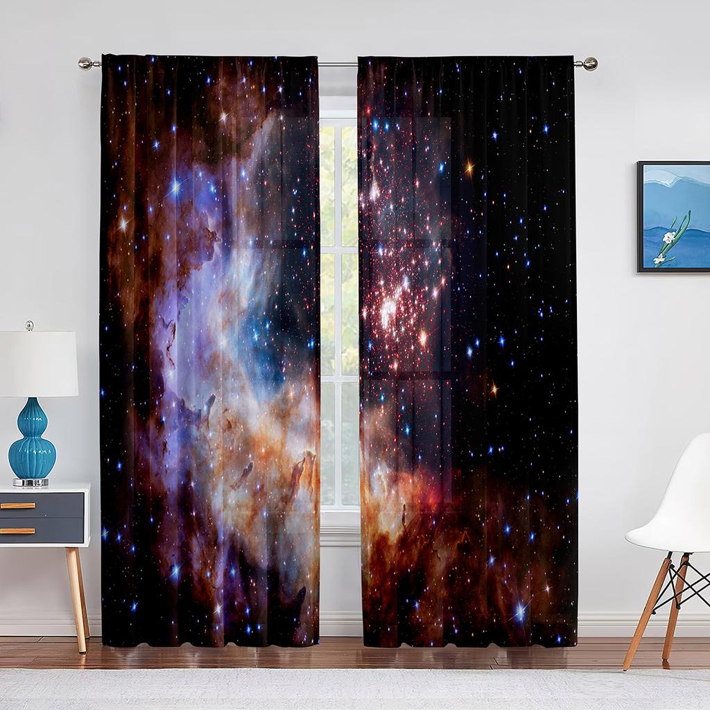 Nebula Galaxy Sheer Voile Curtain Universe Space Red Psychedelic Planet Window Tulle Curtains for Living Room Bedroom Decoration