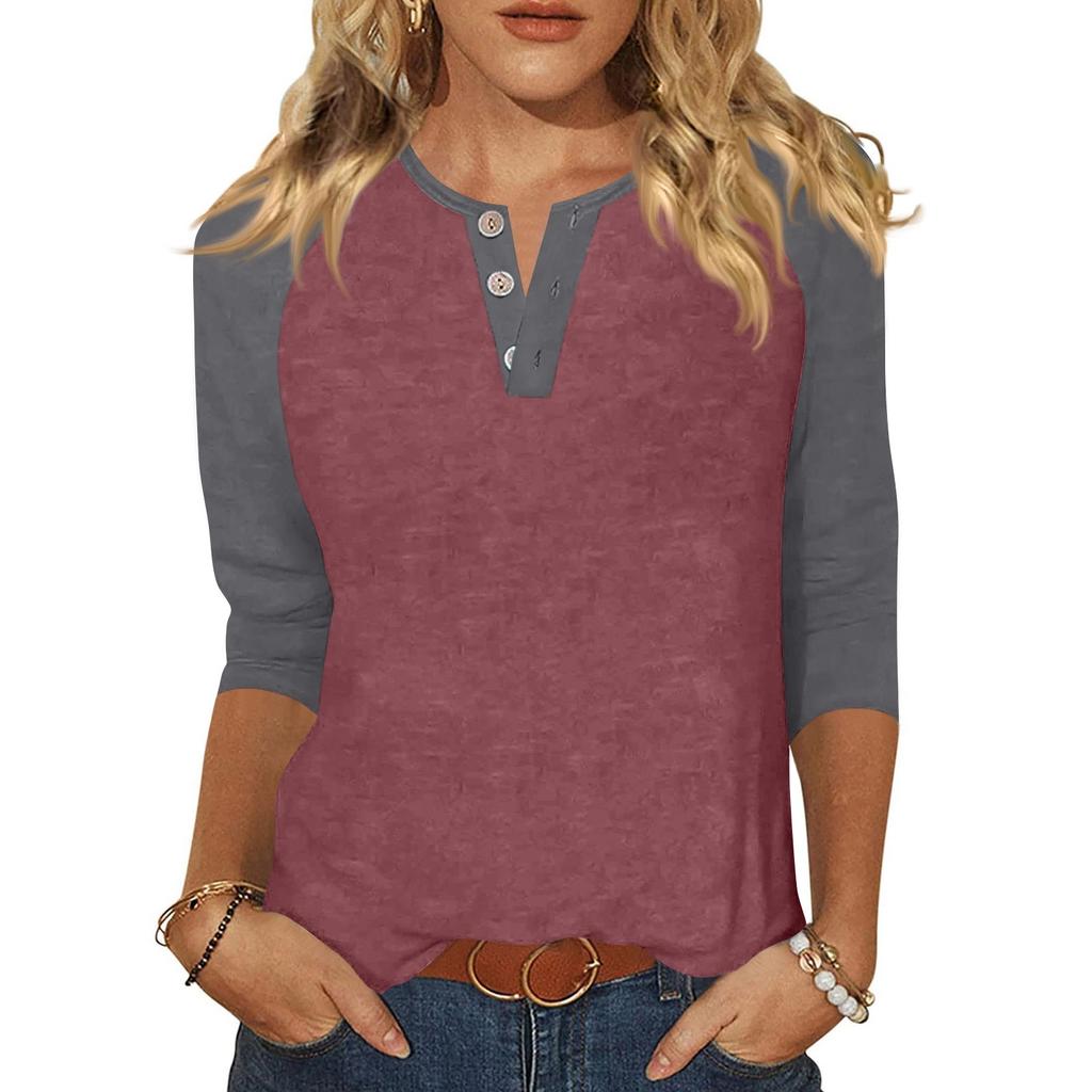 Women's T Shirt Print Button 3/4 Sleeve Daily Weekend Fashion Basic V- Neck Regular Top