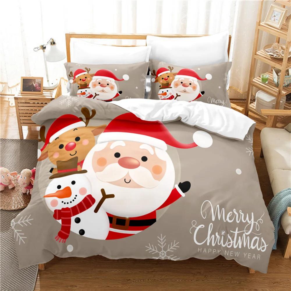 Christmas Elk Santa Claus Duvet Cover Celebrate Merry Christmas And Happy New Year For Kids Boys Girls Holiday Room Decor Gifts