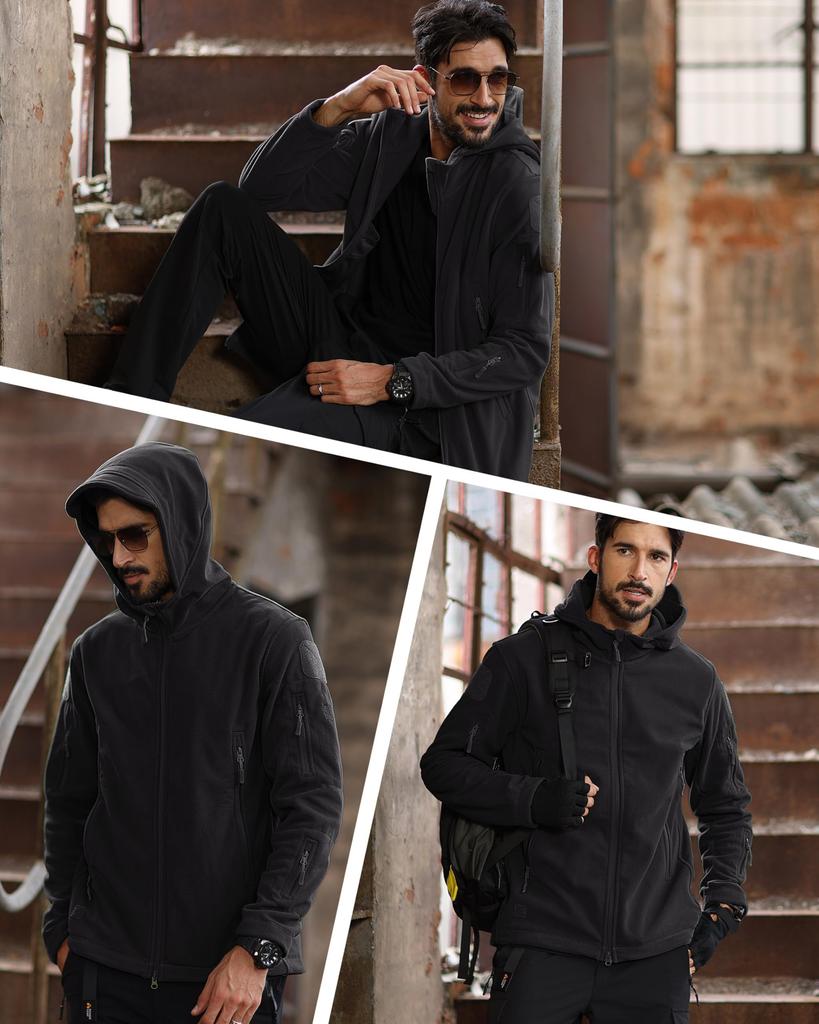 MAGCOMSEN Fleece Outerwear Mountaineering Tactical Jacket with Winter Size M Men's Hoodie, Wear, Hood, Workwear, Wear, Black,