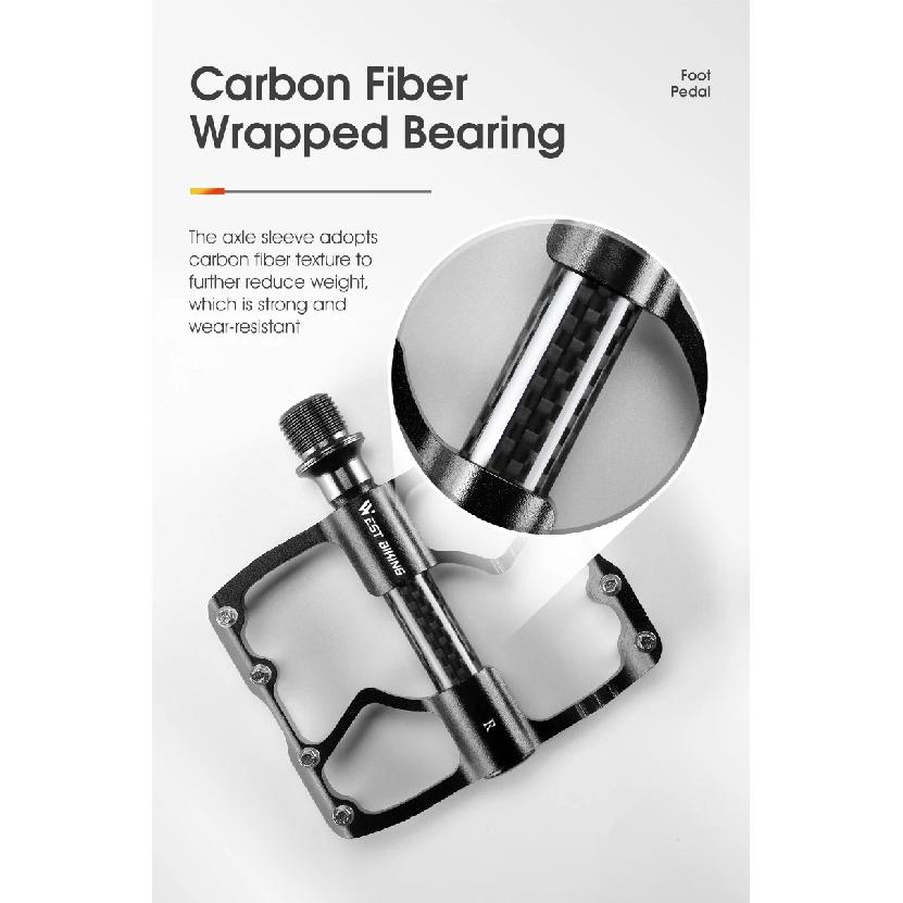 WEST BIKING Carbon Fiber Tube Bicycle Pedals MTB BMX Road Bike Cycling Footrest Lightweight CNC Aluminum Alloy 3 Bearings Pedal