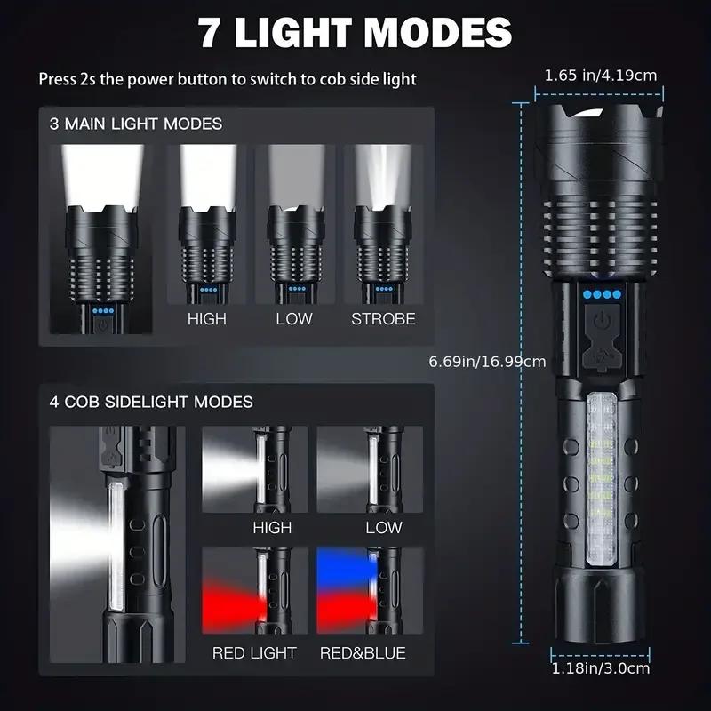 High Power LED Flashlight USB Rechargeable Zoom Tactical Torch 3000M Long Range Powerful Flashlight Fishing Camping Lantern