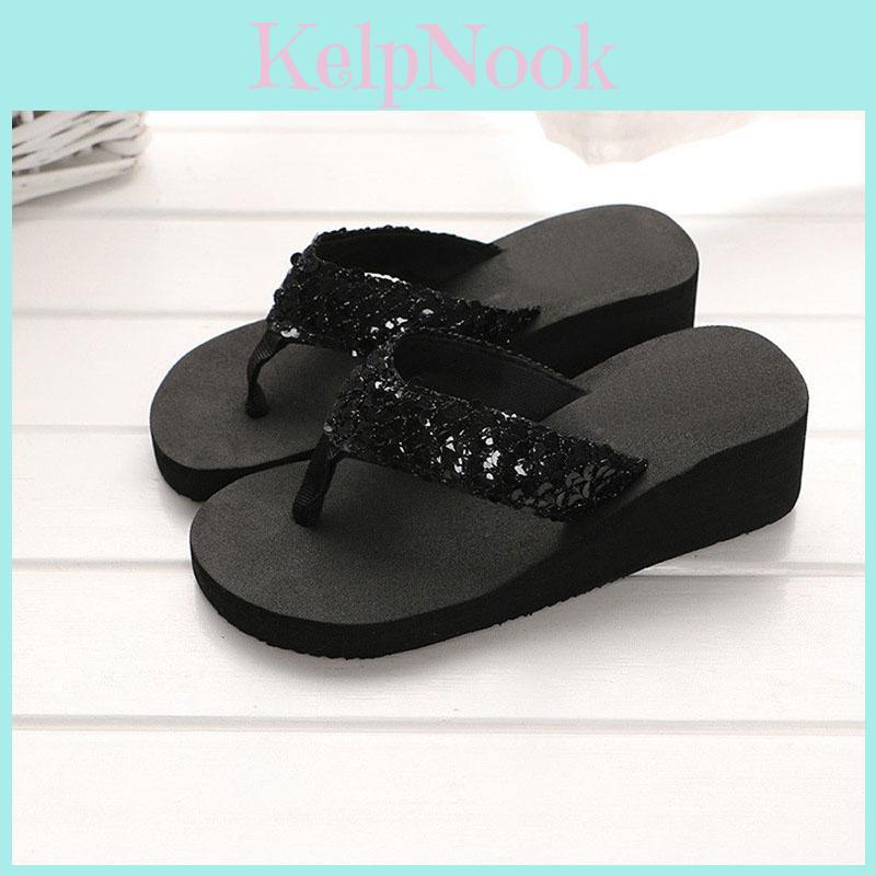 Sequins Summer Womens Antislip Sandals Girl Wedge Heels Slippers Flipflops Us