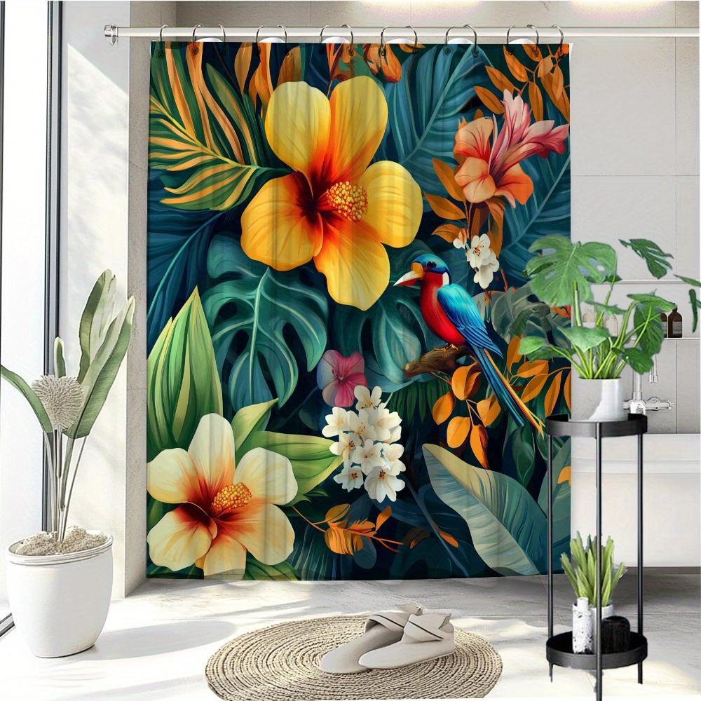 Tropical Paradise Shower Curtain - Waterproof, Mildew-Resistant With Exotic Flowers And Bird Design For A Vibrant Bathroom Decor