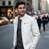 Men Leather Stand Collar Motorcycle Jacket Slim Fit Coat