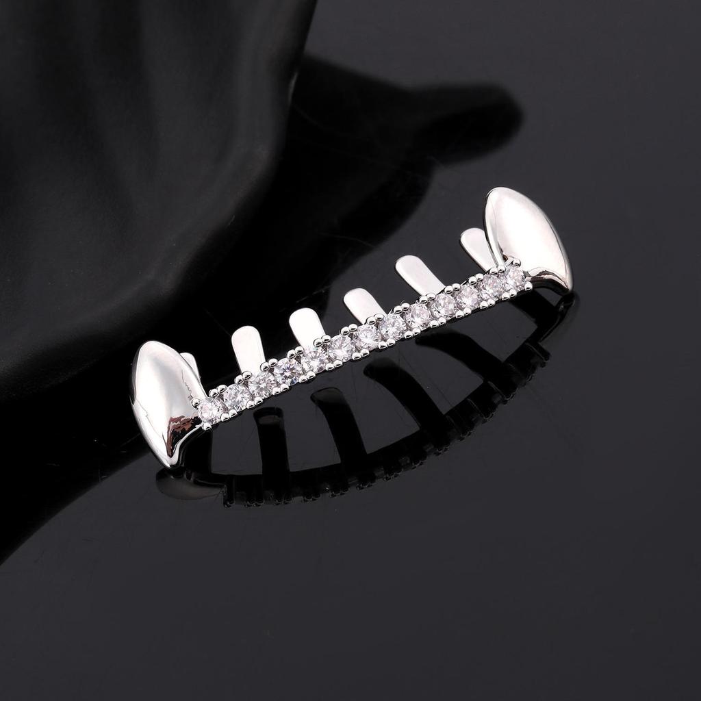 European and American Trendy Hip-Hop Diamond Decorated Teeth Grillz, Real Gold Electroplated