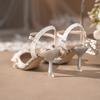 Fashion New Pointed Toe Stiletto Heels Silver Bridesmaid Wedding Shoes Backless Slingback Sandals Flower Embellished Party Dress Pumps