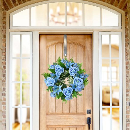 Artificial Floral Wreath for Front Door Realistic Large Rose Lily Flower Wreath with Leaves for Spring Valentine's Mother's Day Wedding Home Decor