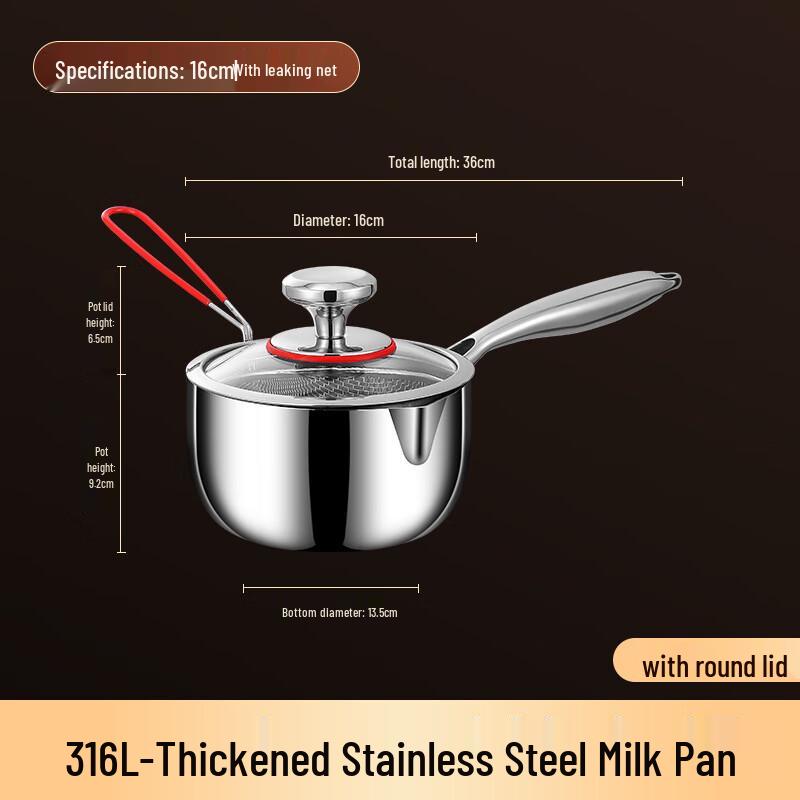 

16CM 316 Stainless Steel Milk Pot with Lid & Frying Basket
