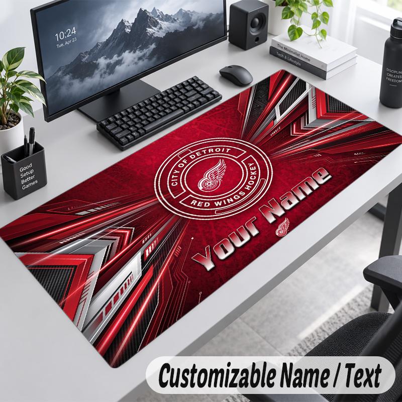Custom Name Text Mouse Pad Detroit Red Wings Personalized Desk Pad For Work And Gaming