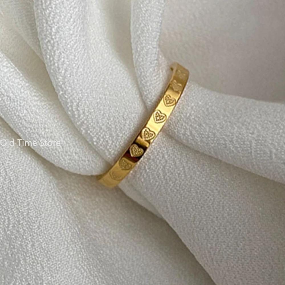 Golden Stainless Steel 2mm Heart Rings Women Size 5/6/7/8/9/10# Thin Finger Ring Wedding Band Engagement Jewelry Girlfriend Gift
