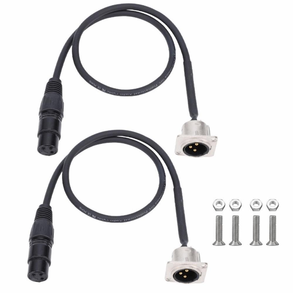 

2PCS Professional 3 Pin XLR Pass Through Cables D Type 2FT Male Panel Mount to Female Connector XLR Cable Floor Box