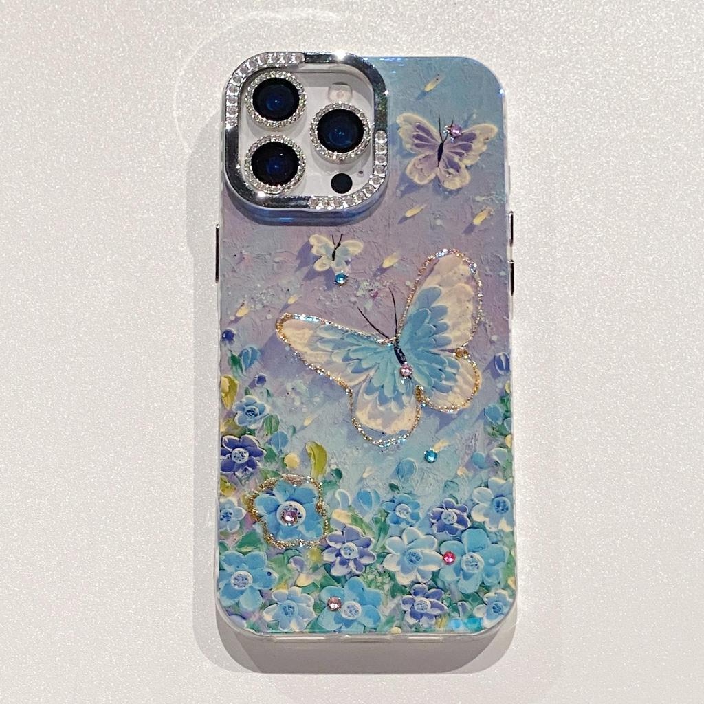 Custodia per Telefono Pittura a Olio Artistica con Farfalle per Apple 17 Pro Max & 16 Pro - Design Unico con Ampia Apertura