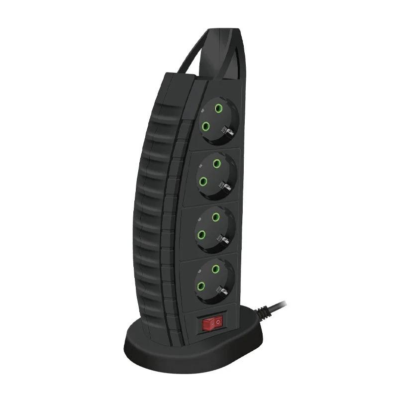 

Vertical Tower USB Power Strip EU Plug 4 Outlets 1 Type C 3 USB Ports Overload Protection Switch EU чорний
