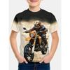 Summer Round Neck 3D Printed Motorcycle Rider Pattern Top Fashionable Casual Short Sleeved Children's Boy T-shirts