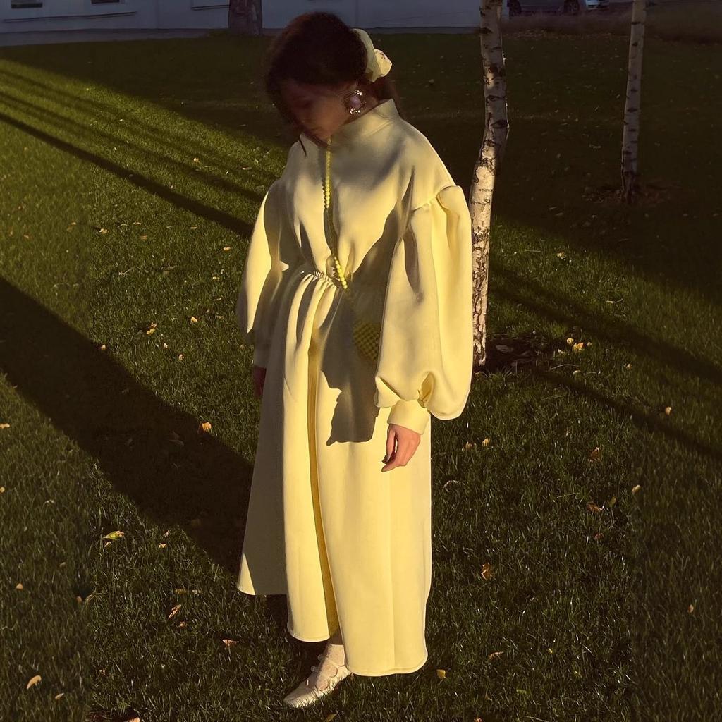 European and American women's clothing autumn and winter new fashion lantern sleeves slim casual pendulum A-shaped dress long dress