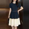 ZANZEA Women Casual Round Neck Loose Short Sleeve Patchwork Dress
