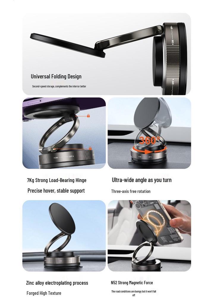 Multi-functional T28-2 Anti-shake Magnetic Car Phone Holder with Vacuum Suction Cup for Dashboard