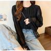 2026 Spring and Autumn New Pleated Chiffon Blouse, Loose and Versatile, Long Sleeve Women's Casual Round Neck Top