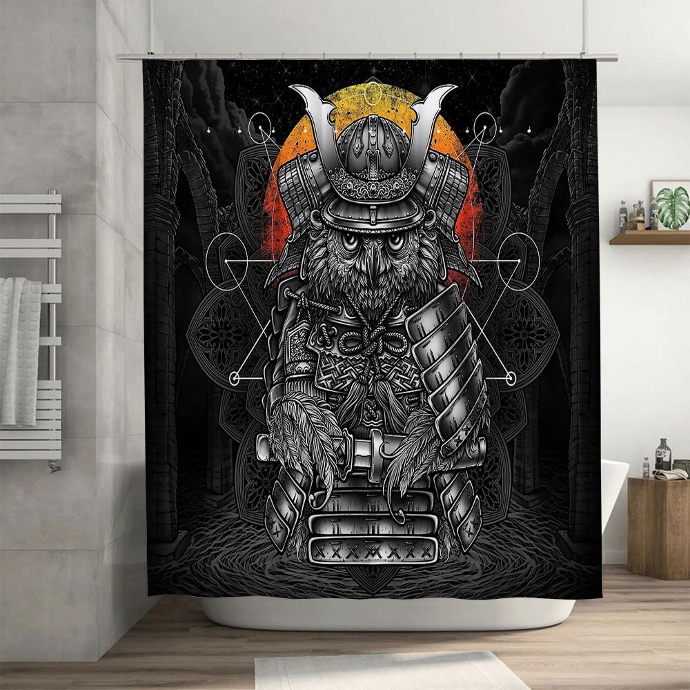Japanese Samurai Warrior Owl Tapestry Shower Curtain Anime Forest Dark Art Home Decor Washable Bathroom Set