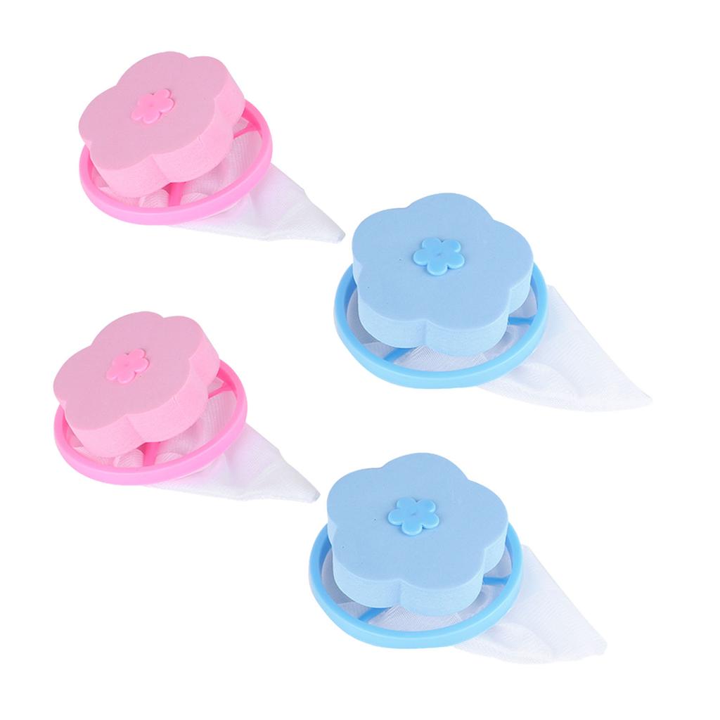 4 Stück Schwimmende Fussel-Tierhaarentferner-Filter-Netzbeutel für Waschmaschine Blau und Rosa