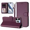 For iPhone 15 Pro Max Leather Case Wallet Stand Phone Cover with Wrist Strap