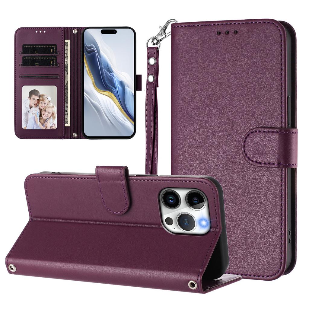For iPhone 15 Pro Max Leather Case Wallet Stand Phone Cover with Wrist Strap