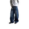 Street trendy brand scimitar jeans men's American retro breasted design loose and lazy casual wide-leg trousers