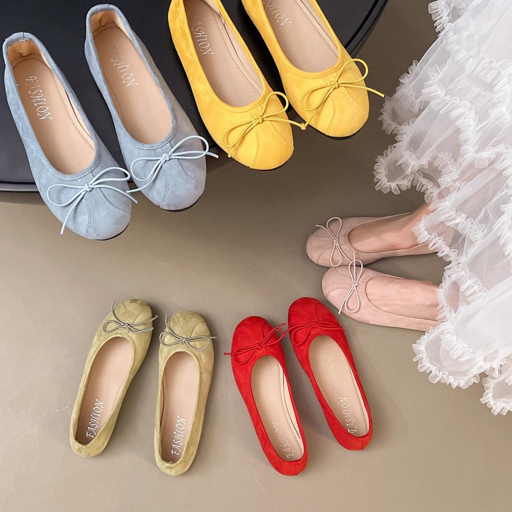 Temperament gentle wind evening ladyshoes shallow mouth skirt women's French spring 2025 red single shoes with flat ballet