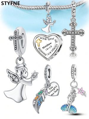 Copper Plated Original Charms Cross Love Feather Beads Fit Bracelet Women'S Jewelry Gift