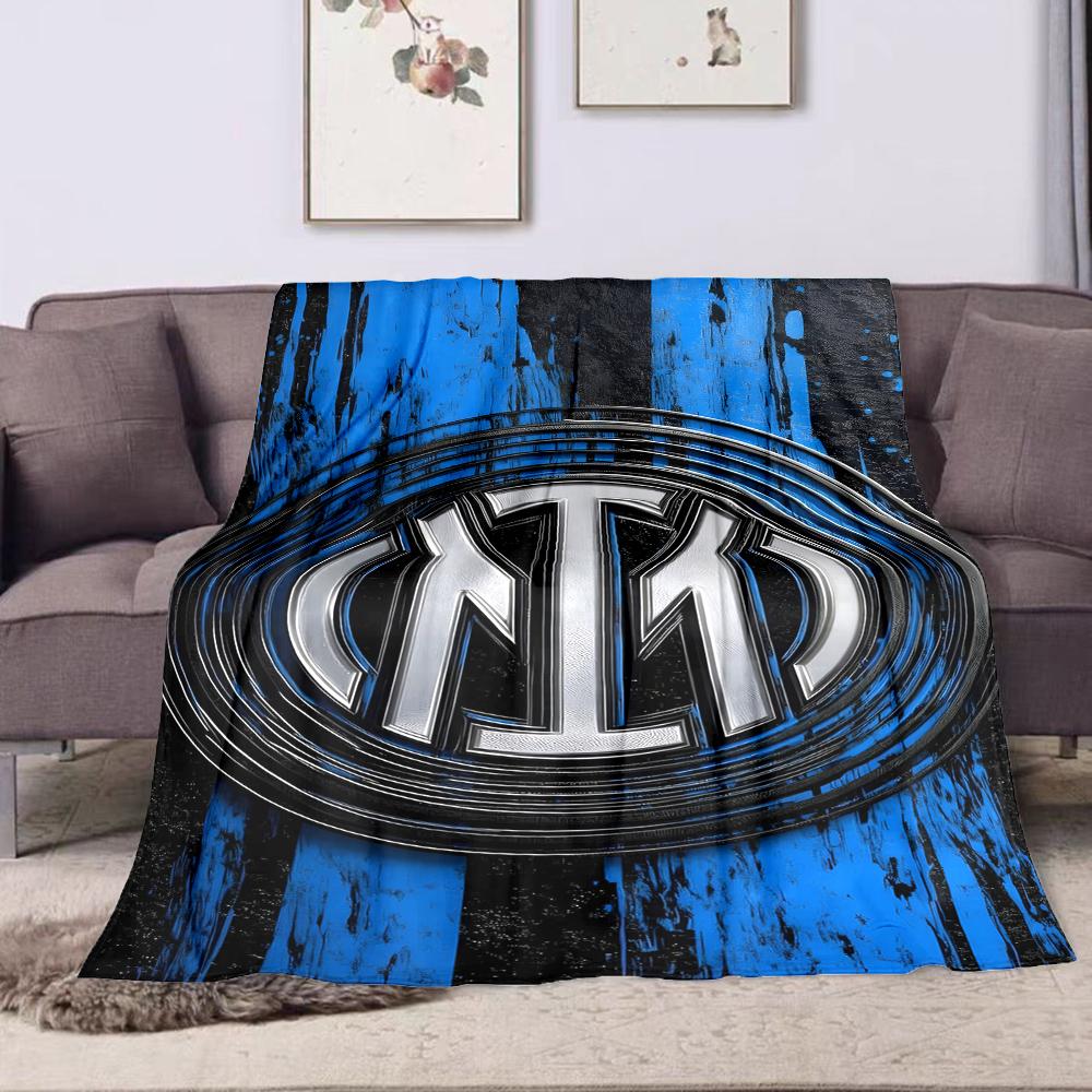 "Blue and Black Inter Milan Logo Design" Patterned Flannel Blanket Perfect for the Bedroom Living Room, Sofa, or a Little Nap