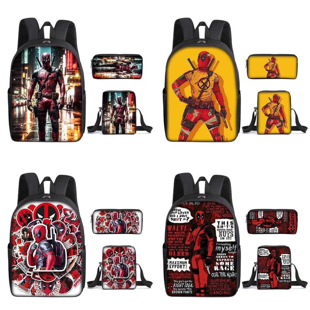 Large Capacity Deadpool Backpack Set For Students Featuring Stylish Geometric Patterns And Waterproof Design