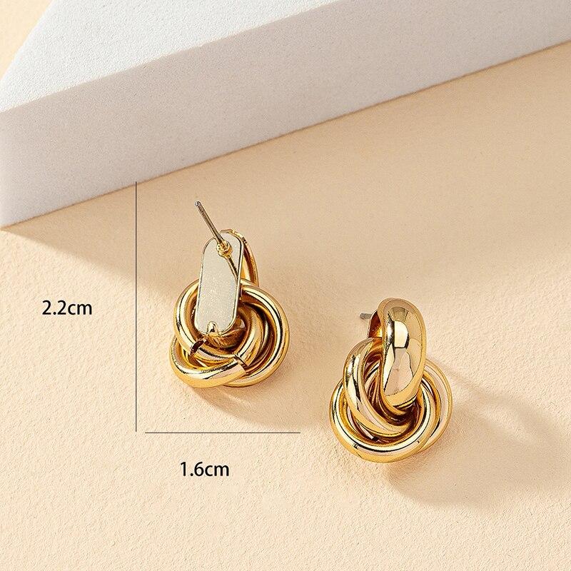 2 Pair Set Gold Copper Color Knot Hoop Earring Set For Women Shiny Plating Trendy Earring Stud Cute Daily Wear Jewelry Set