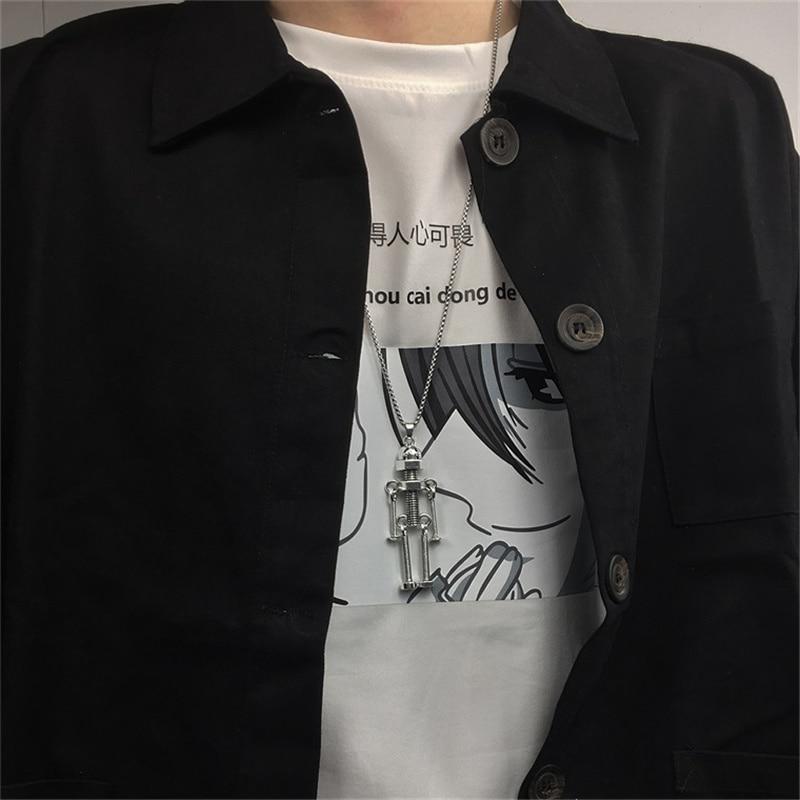 Titanium Steel Cartoon Cute Bear Darkness Dinosaur Robot Necklaces for Men Women  Long Chain Punk Retro Jewelry Gift