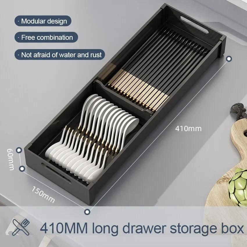 Kitchen Adjustable Dish Rack Under Cabinet Drawer Spoon Chopstick Storage Holder Retractable Spacing Drying Disc Shelf Organizer