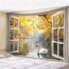 Window View Tapestry Wall Hanging, Scenic Nature Landscape Backdrop, Artificial Window Wall Decor for Bedroom Living Room