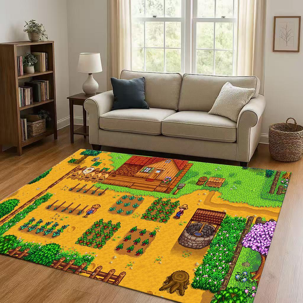 Retro Pixel Game Stardew Valley Farm Map Living Room Non-Slip Area Rug Soft Carpet for Bedroom Playroom Sofa,Home Decor Doormat