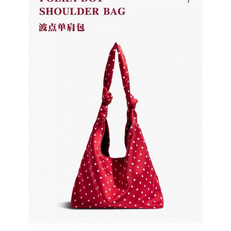 Daily Simple and Lazy Wind Polka Dots Floral Niche Girl Tie Knot Single Shoulder Armpit Big Bag
