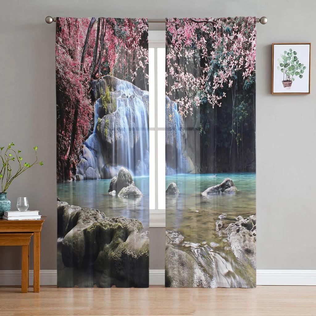 Jungle Sunlight Trees Branches Landscape Tulle Curtains Living Room Bedroom Kitchen Decor Chiffon Sheer Voile Window Curtains